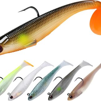 TRUSCEND Easy Catch Pre-Rigged Soft Lures, Unique Vibrating Swim Action and Trembly Sinking Move for More Bites, Amazing Soft Swimbait for Family Fishing, Fishing Lures for Bass Trout Crappie Walleye